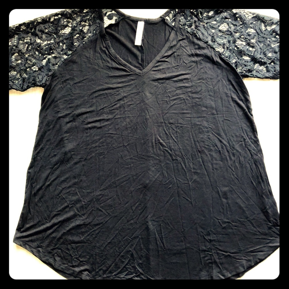 Zenana 3XL Lace Sleeves Tunic Top Black New